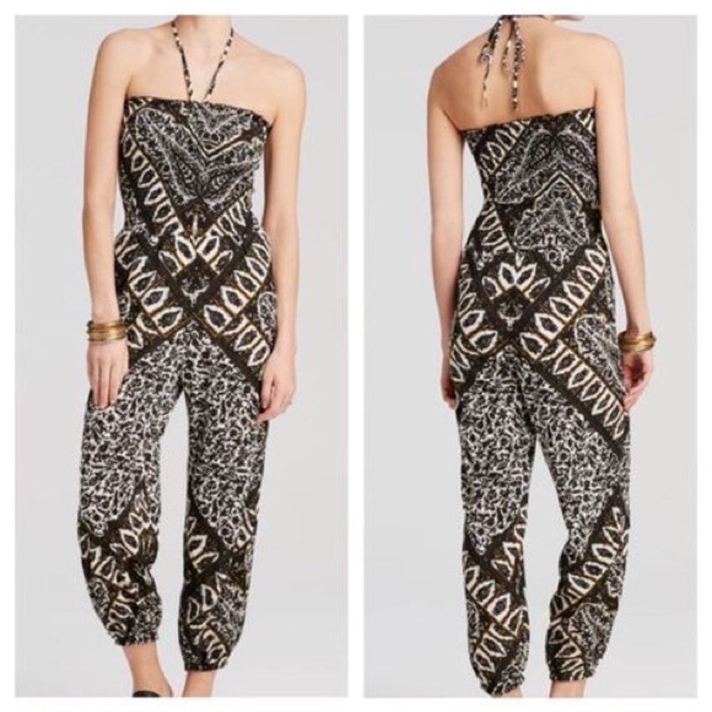 Free People Balloon Gauzy Smocked Strapless Black and White Jumpsuit. Size Small - Picture 6 of 7